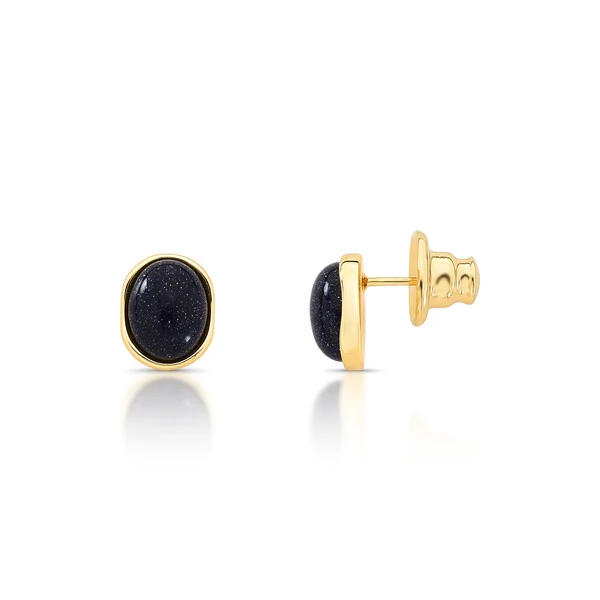 Brinco Oval Pequeno Preto em Dourado