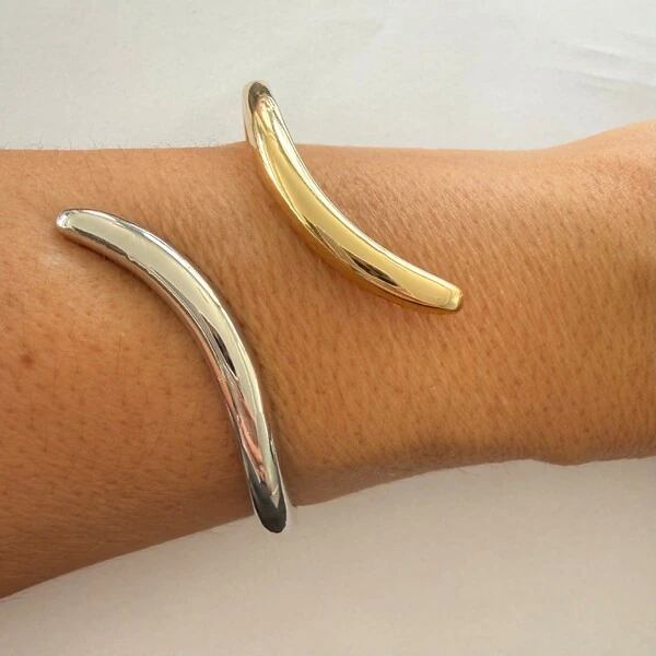 Pulseira Bracelete 2 Pontas Dourada e Ródio