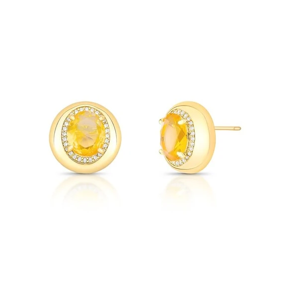 Brinco Oval Com Morganita e Zircônias em Dourado