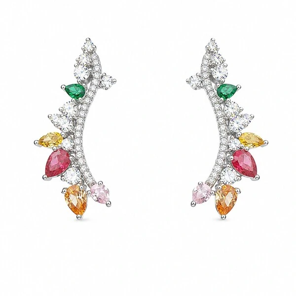 Brinco Earcuff com Zircônias Colors em Rodio