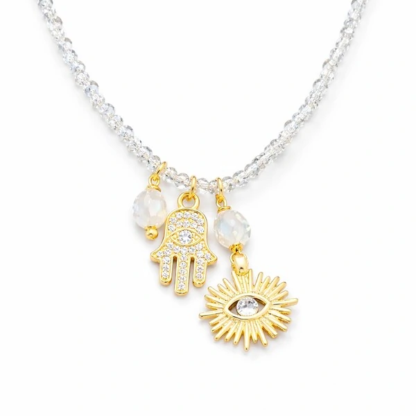 Colar Cristal com 3 Pingentes Dourado