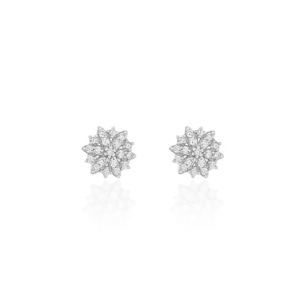 Brinco Flor Sobreposta com Zircônias em Prata 925