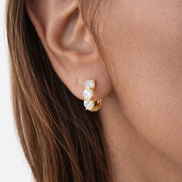 Brinco Moissanite Argolinha 4MM 1.8CT Prata com Banho de Ouro 18 K