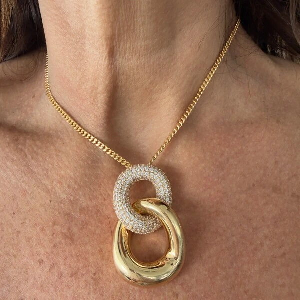 Colar Elo Liso e Cravejado com Zircônias em Dourado