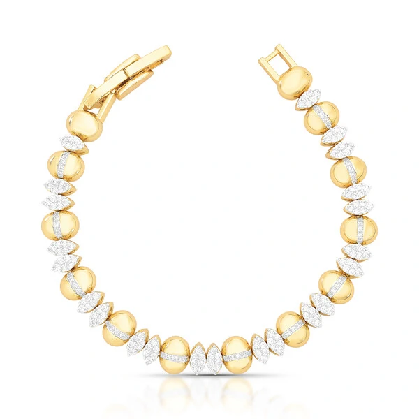 Pulseira Navetes Cravejadas e Oval em Dourado