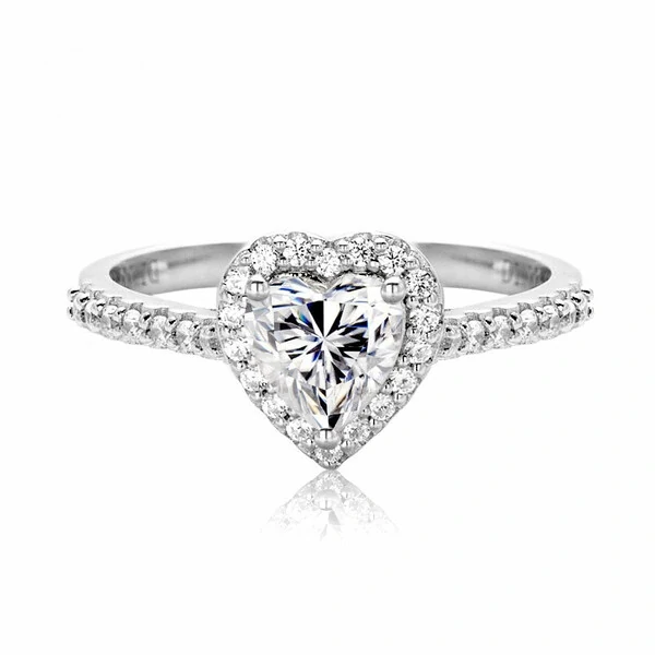 Anel Coração Moissanite 5X5MM 0,682 CT em Prata 925