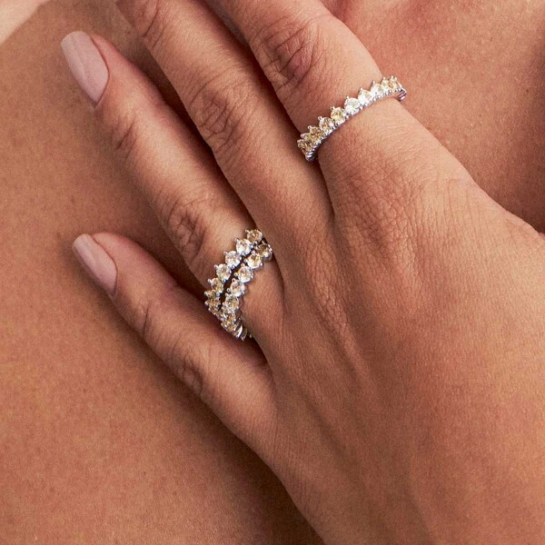 Aliança Inteira de Citrino 3 Pontas em Rodio