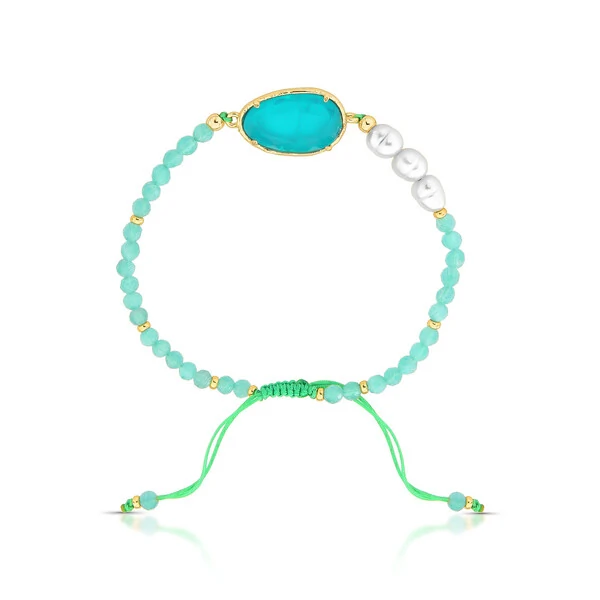 Pulseira Shamballa com Jade e Pérolas Naturais
