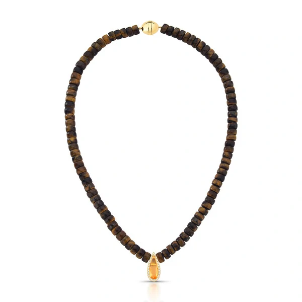 Colar Olho de Tigre com Pingente Citrino em Dourado