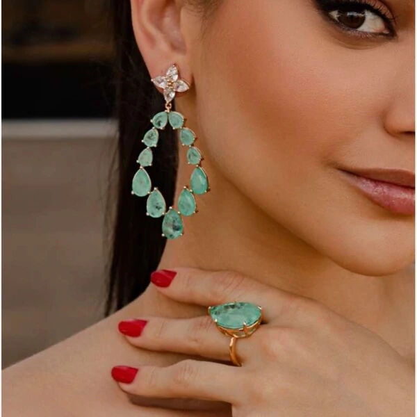 Brinco Grande Gotas Paraíba Fusion e Zircônias em Ródio