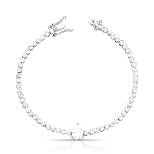 Pulseira Riviera Zircônias Caixa Inglesa e Gota em Ródio