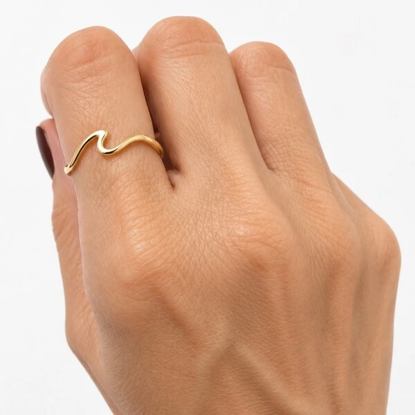 Anel Fininho Onda Lisa em Dourado