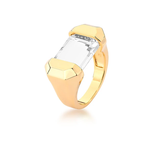Anel Cristal Retangular em Dourado