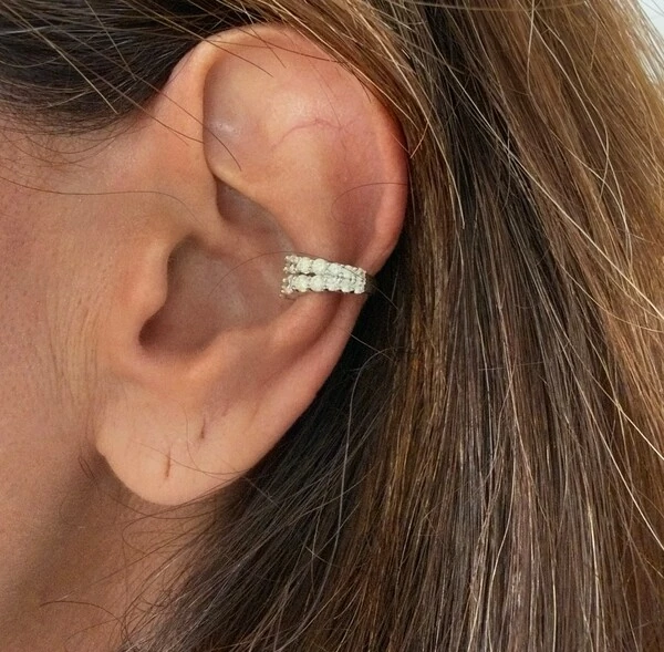 Piercing Fake 2 Fileiras Cravejadas com Citrino em Prata 925