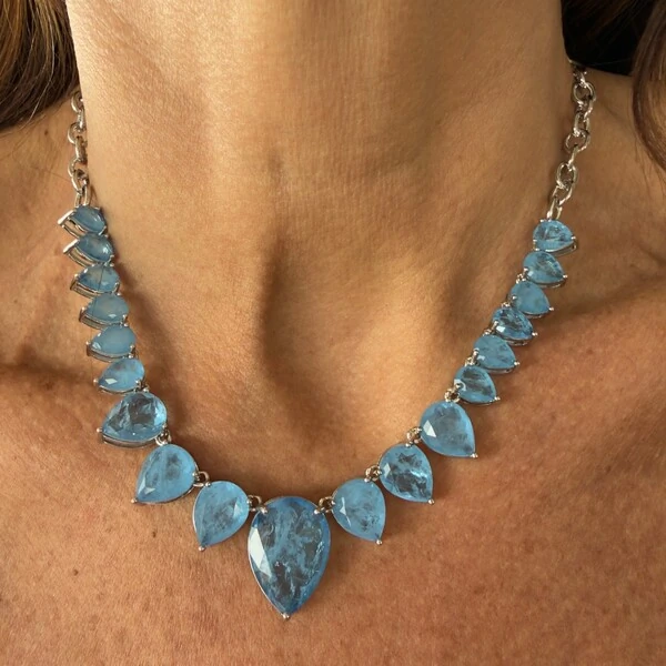 Colar Elos Gotas Decrescentes Colors em Ródio