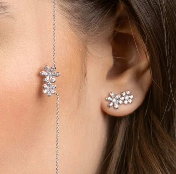 Colar 2 Florzinhas Cravejadas com Zircônias em Ródio