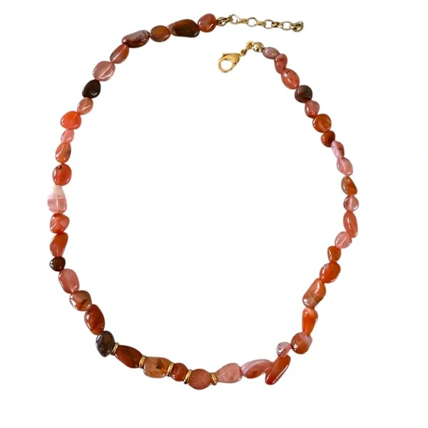 Colar Pedra Natural da Ágata Aguare com Entremeios em Dourado