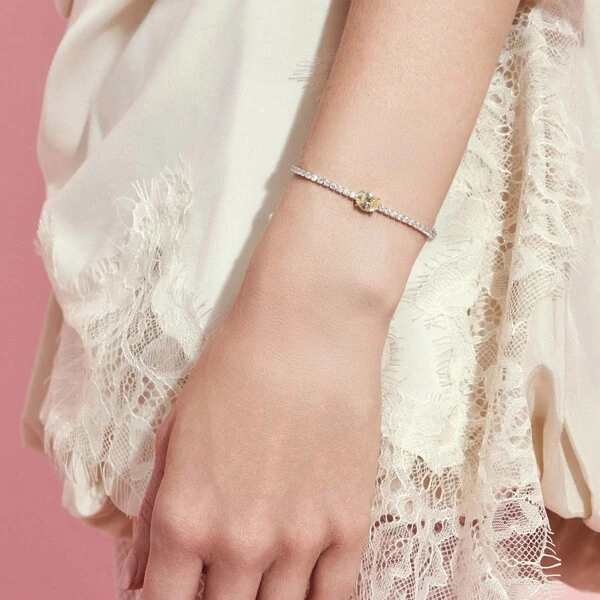 Pulseira Riviera com Zircônias e Citrino Oval em Prata 925