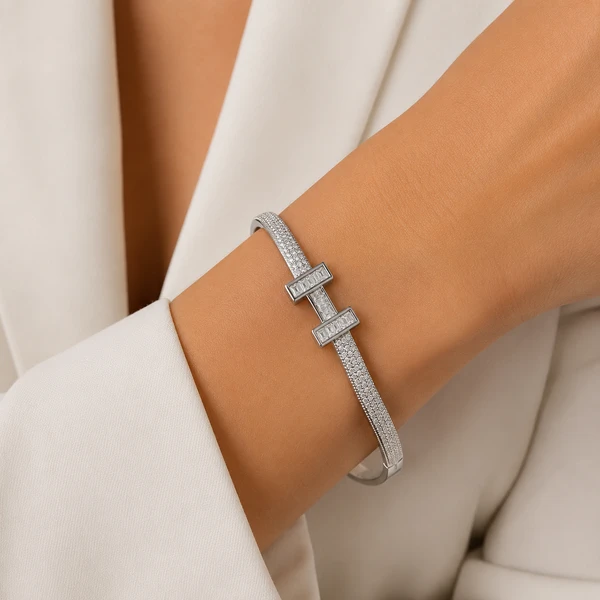 Bracelete H Cravejado em Rodio