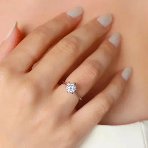 Anel Moissanite Solitário 6.5MM 1,0CT em Prata 925