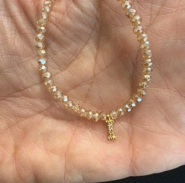 Colar Cristal Dourado com Letra Inicial Cravejada com Zircônias em Dourado