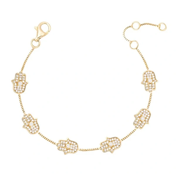 Pulseira Mão de Fátima Cravejada com Zircônias em Prata 925 + Banho de Ouro