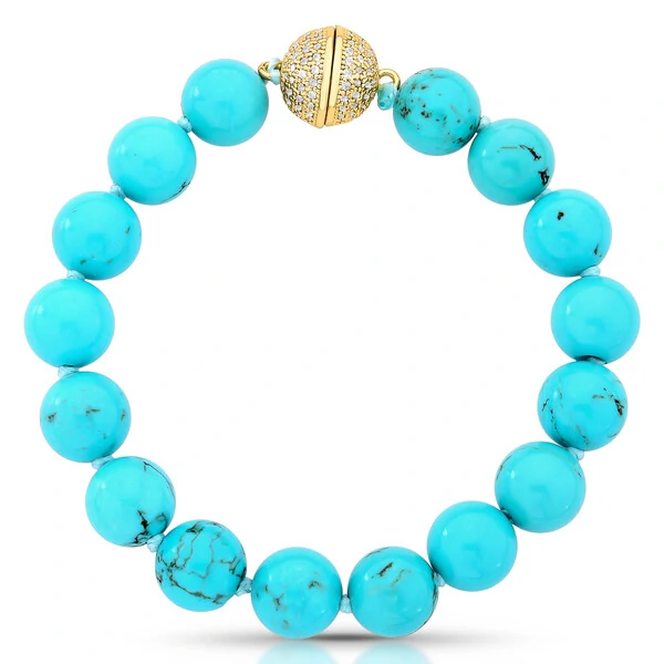 Pulseira Howlita Turquesa com Fecho Cravejado com Zircônias em Dourado