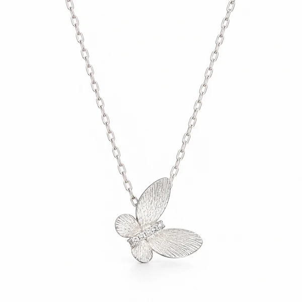 Colar Borboleta Fosca em Rodio