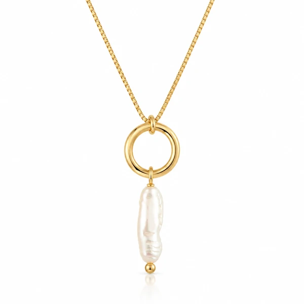 Colar Círculo com Pérola em Dourado