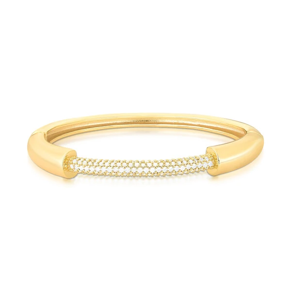 Bracelete Roliço Cravejado com Zircônias em Dourado