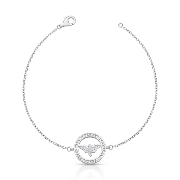 Pulseira Fina com Pingente Redondo Espírito Santo em Prata 925
