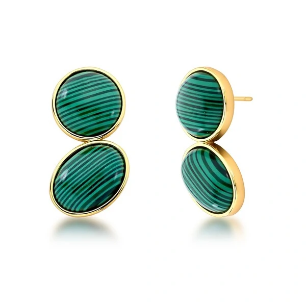 Brinco 2 Peças Malaquita em Dourado