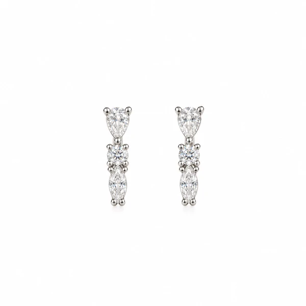 Brinco Moissanite Earcuff 3 Pedras 0,3CT em Prata 925