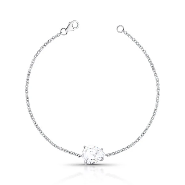 Pulseira Fina com Gota de Zircônia na Prata 925
