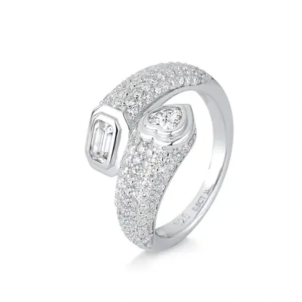 Anel Moissanite Duplo Todo Cravejado 1,93CT em Prata 925