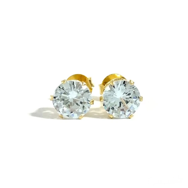 Brinco Moissanite Solitário 6 Garras 6,5MM 2CT Prata 925 com Banho de Ouro 18K
