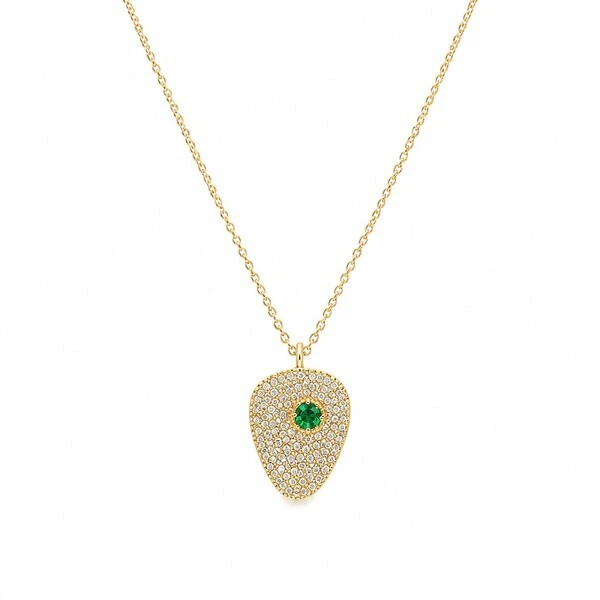 Colar Concha Cravejado com Esmeralda Fusion em Dourado