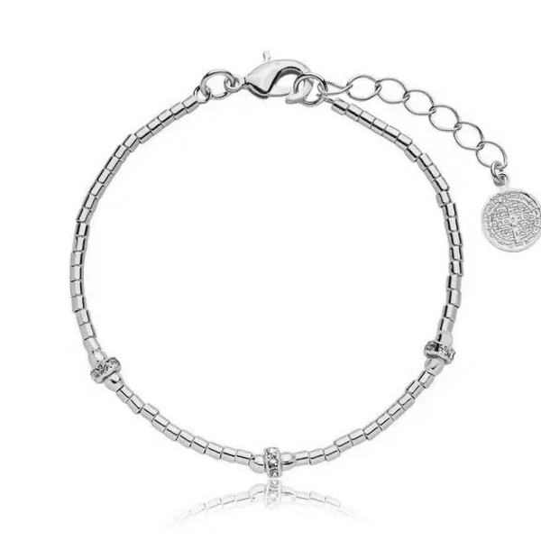 Pulseira Mini Canutilhos com Entremeios Cravejados com Zircônias em Ródio