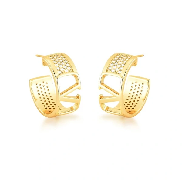 Brinco Argola V Cravejado com Zircônias em Dourado