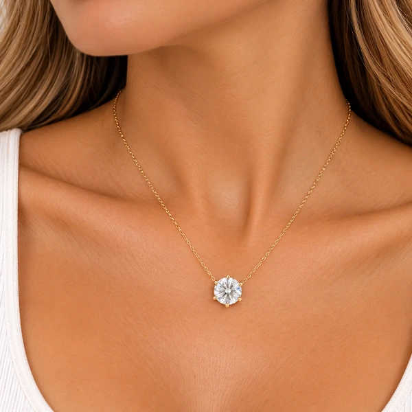 Colar Moissanite 8MM 2CT na Prata 925 com Banho de Ouro 18K