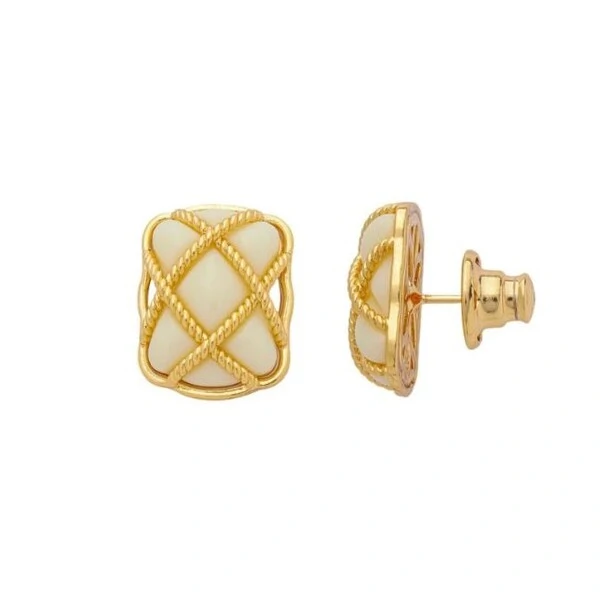 Brinco Retangular Marfim em Dourado