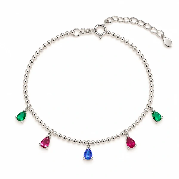 Pulseira Bolinha com Zircônias Colors em Rodio