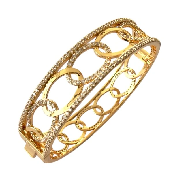 Bracelete Elos Vazados Lisos e Cravejados com Zircônias em Dourado