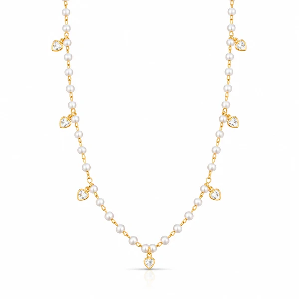 Colar Perolinhas com Zircônias Penduradas em Dourado