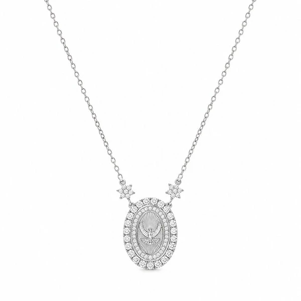 Colar Espírito Santo Moissanite em Prata 925 com Certificação GRA