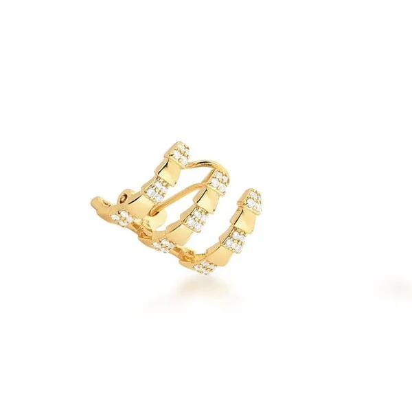 Piercing Fake 3 Filas Cravejadas com Zircônias em Dourado