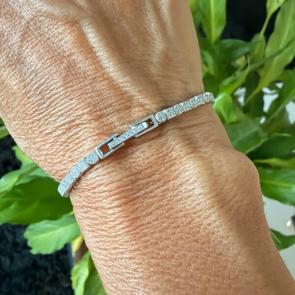 Pulseira Riviera Quadradinha com Zircônias em Prata 925