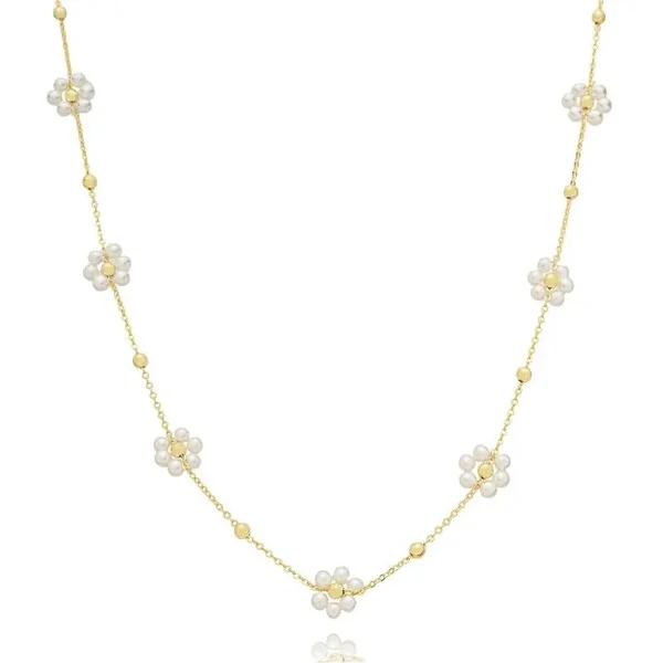 Colar com Flores de Perolinhas em Dourado