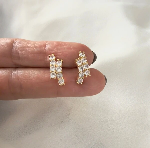 Brinco Earcuff 2 Filas com Zircônias em Dourado