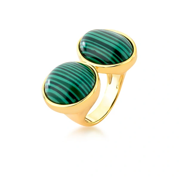 Anel 2 Peças Malaquita em Dourado
